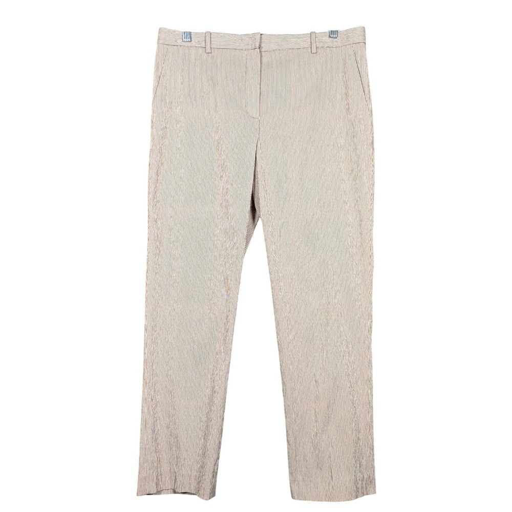 Theory Treeca 4 Seersucker Striped Slim Leg Brown Cream Trousers Pants Size 8